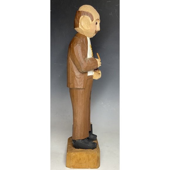 12" Vintage Hand Carved Wooden Statue 'CPA' Businessman Wood Carving Art - Picture 9 of 12